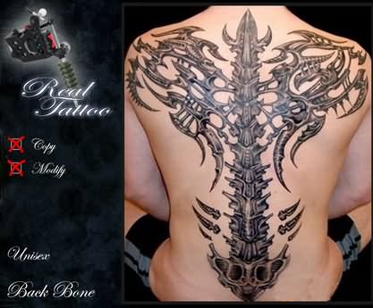 Tribal Spine Bone Tattoo On Man Full Back