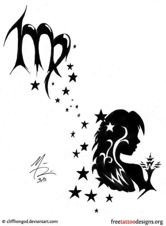 Virgo Girl And Zodiac Sign Tattoo Designs
