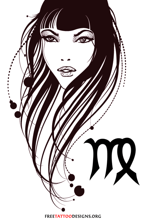 Virgo Girl And Zodiac Symbol Tattoo Designs