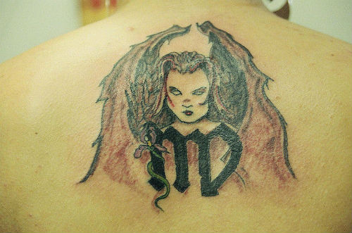 Virgo Girl Tattoo On Upper Back