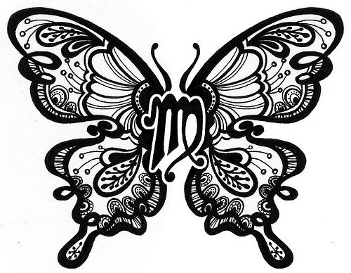 Virgo Symbol And Butterfly Tattoo Design