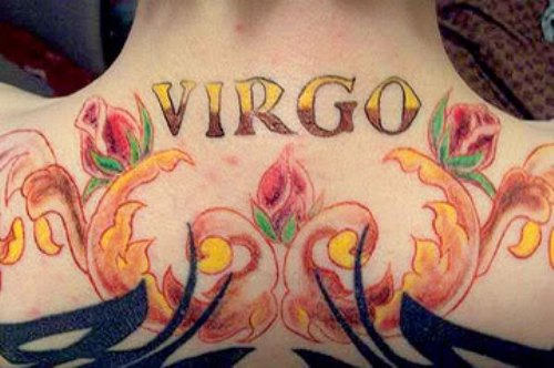 Virgo Tattoo On Girl Upper Back
