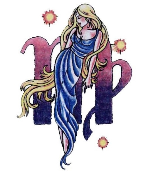 Virgo Woman And Zodiac Symbol Tattoo Design