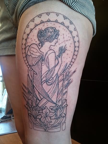 Virgo Woman Tattoo On Left Thigh