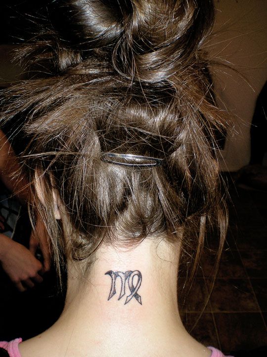 Virgo Zodiac Symbol Tattoo On Back Neck
