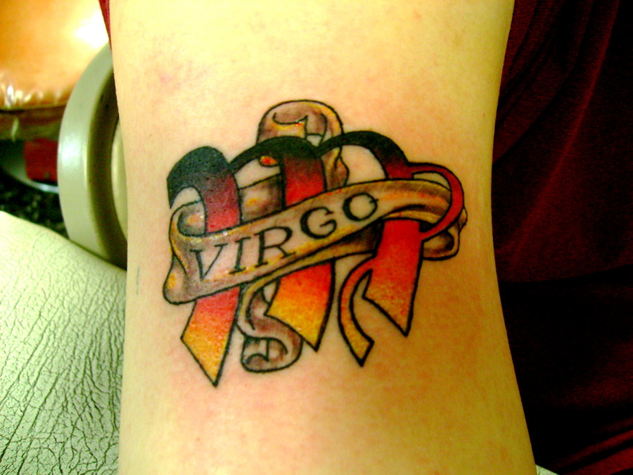 Virgo Zodiac Symbol With Banner Tattoo
