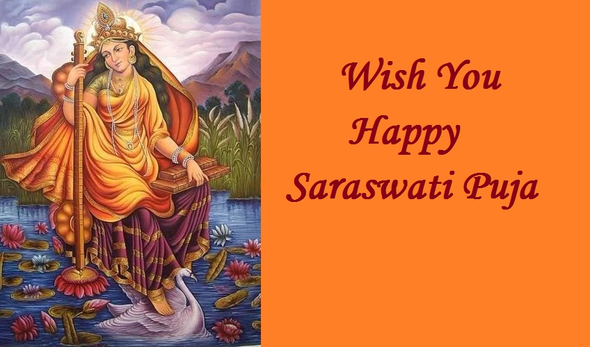Wish You Happy Saraswati Puja Greeting Card Image