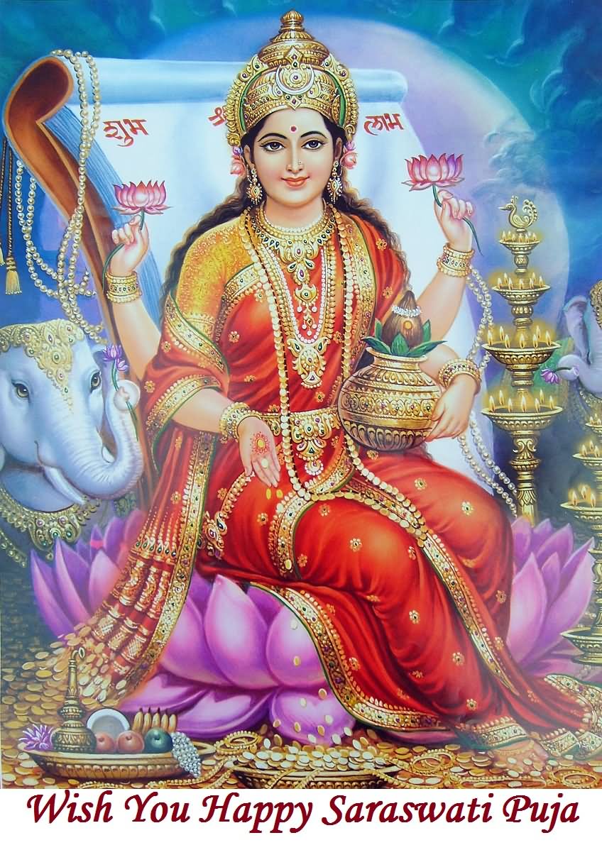 Wish You Happy Saraswati Puja Greetings Image
