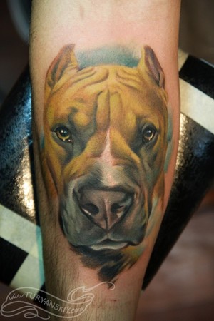 3D Great Dane Dog Face Tattoo On Leg