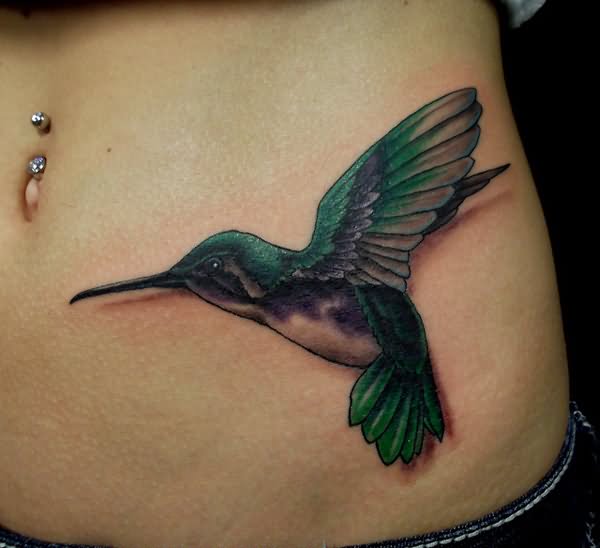 3D Hummingbird Tattoo On Stomach