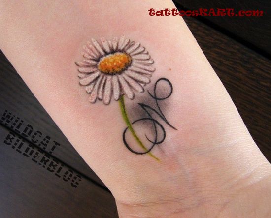 3D Little Daisy Flowers Tattoo On Wrist