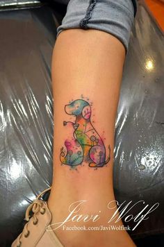 Abstract Dog And Cat Tattoo On Leg By Javi Wolf