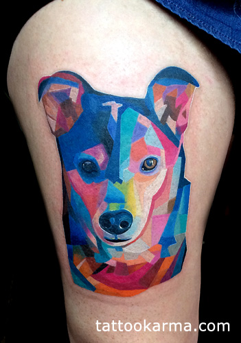 Abstract Dog Face Tattoo Design For Thigh