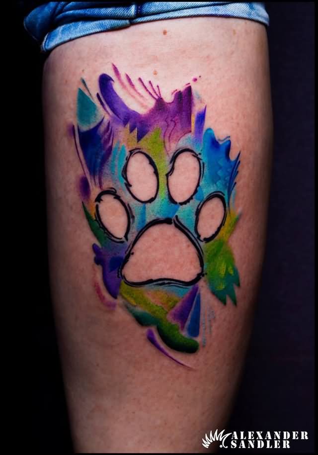 Abstract Dog Paw Print Tattoo On Leg Calf