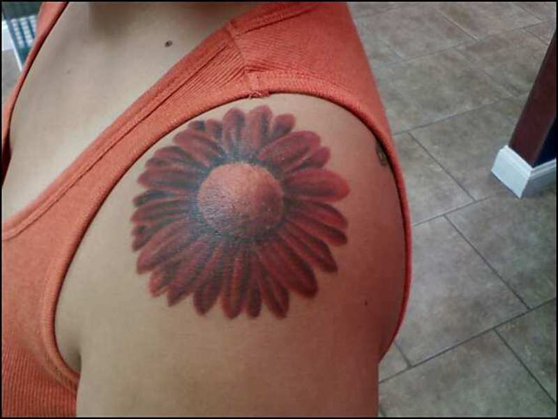 Amazing Daisy Flower Tattoo On Left Shoulder