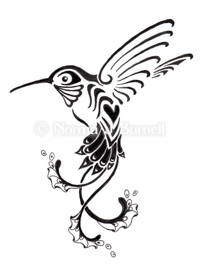 Attractive Black Flying Hummingbird Tattoo Stencil