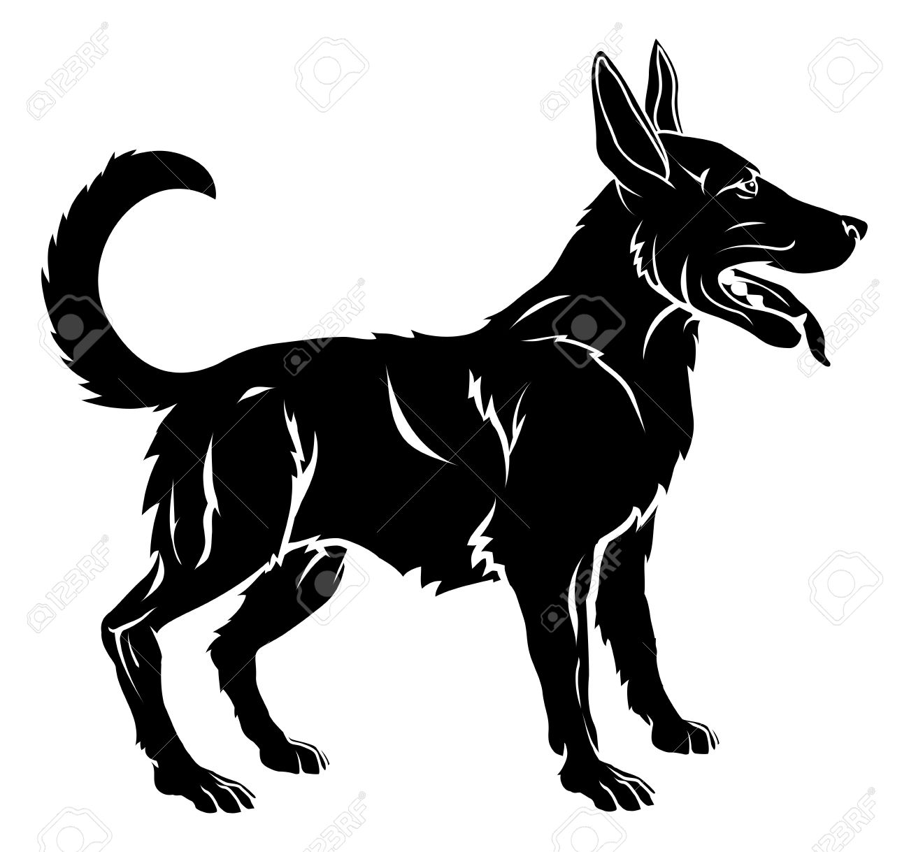 Awesome Black Dog Tattoo Stencil