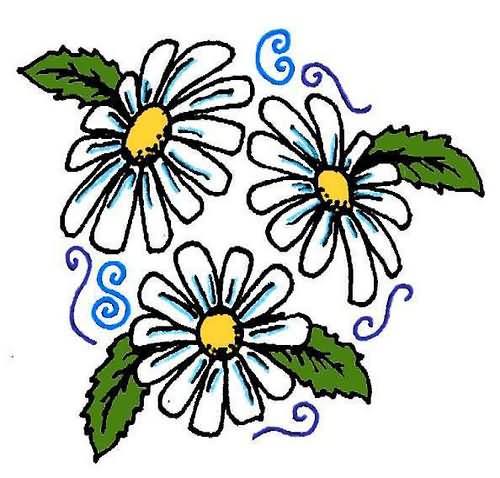Awesome Black Outline Three Daisy Flowers Tattoo Stencil