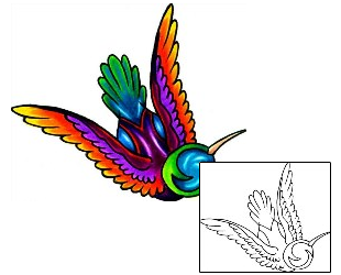 Awesome Colorful Flying Hummingbird Tattoo Design