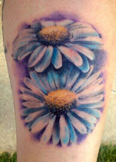 Awesome Two Daisy Flowers Tattoo Design For Arm