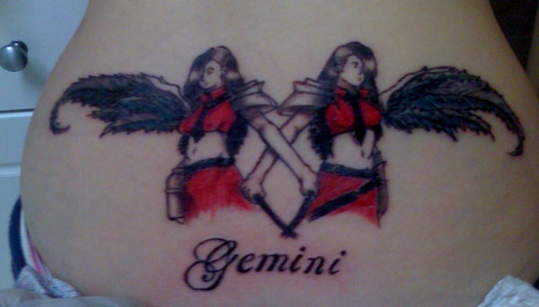 Beautiful Gemini Tattoo on Girl Lower Back