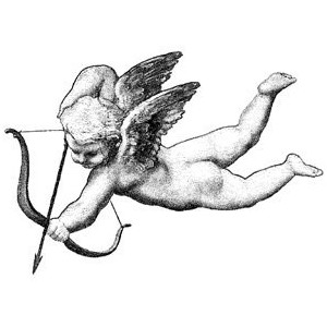 Black And Grey Bow And Arrow In Cupid Cherub Hand Tattoo Design