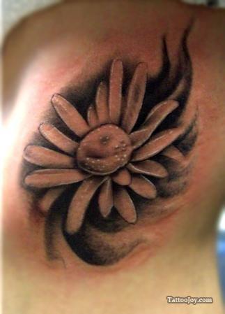 Black And White Daisy Flower Tattoo Design For Side Rib