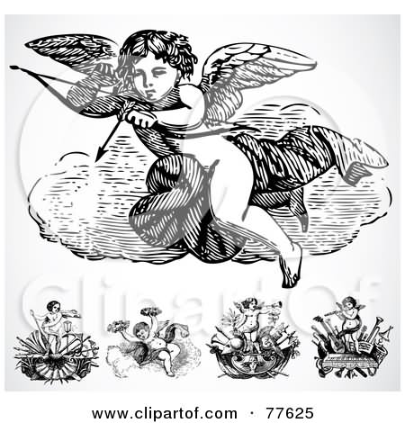 Black Bow And Arrow In Cupid Cherub Hand Tattoo Stencil