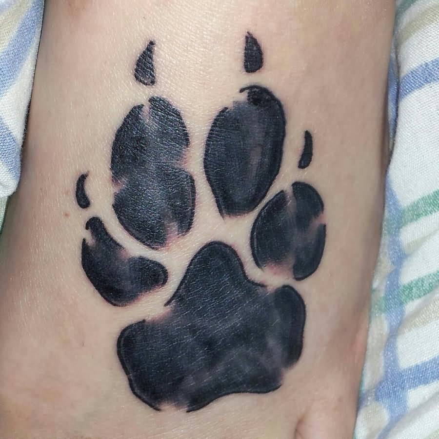 Black Dog Paw Print Tattoo Design For Foot