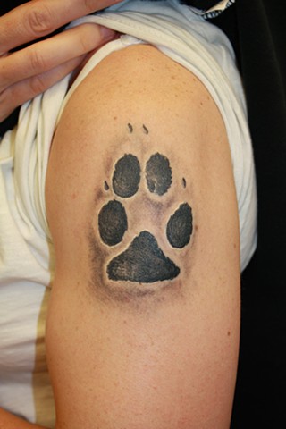 Black Dog Paw Print Tattoo On Left Shoulder
