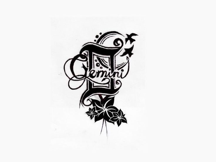 Black Flowers And Gemini Tattoo Design