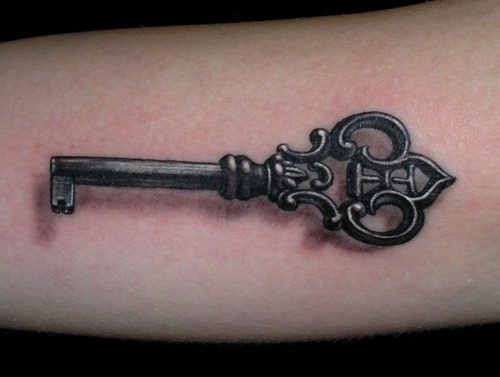 Black Ink 3D Key Tattoo Design