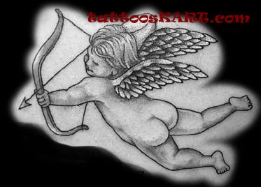 Black Ink Cupid Cherub Tattoo Design