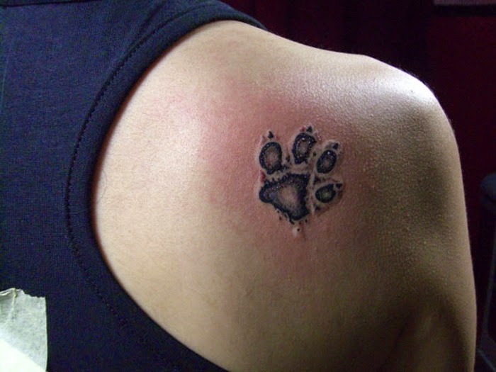 Black Ink Dog Paw Print Tattoo On Right Back Shoulder By Dicky