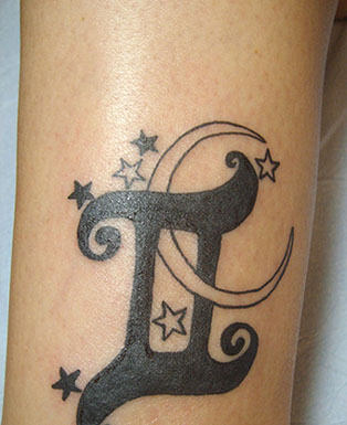 Black Ink Gemini Zodiac Symbol And Stars Tattoo On Bicep