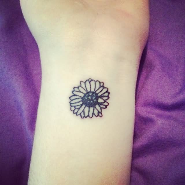 Black Little Daisy Flowers Tattoo Design For Wrist