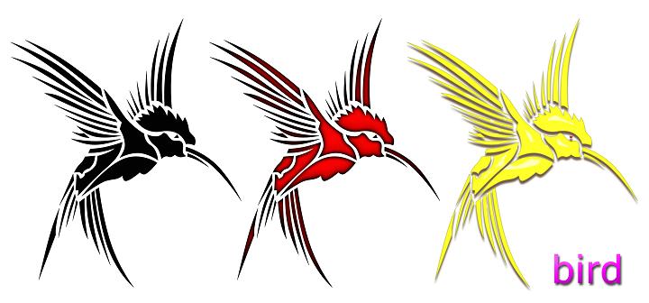 Black Red And Yellow Three Hummingbird Tattoo Design