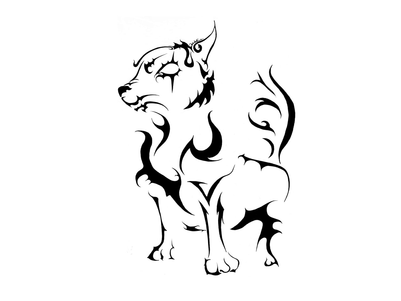 Black Tribal Dog Tattoo Stencil