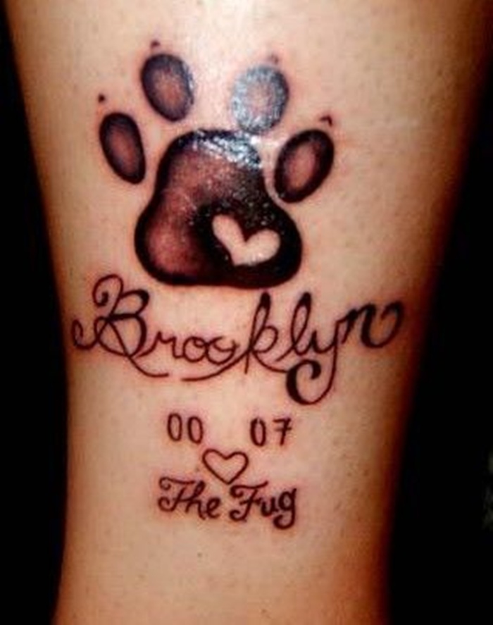Brooklyn - Heart In Paw Print Tattoo Design For Leg