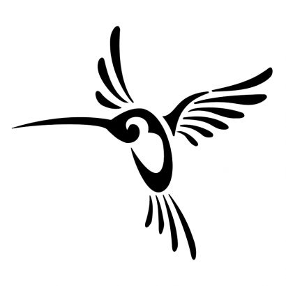 Classic Black Tribal Hummingbird Tattoo Stencil