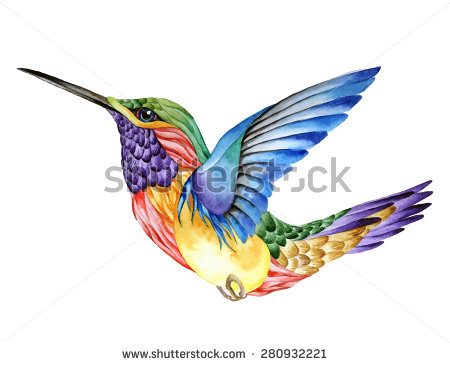 Classic Colorful Flying Hummingbird Tattoo Design