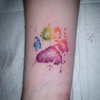 Colorful Dog Paw Print Tattoo Design For Forearm