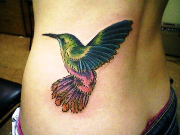 Colorful hummingbird Tattoo Design For Side Rib