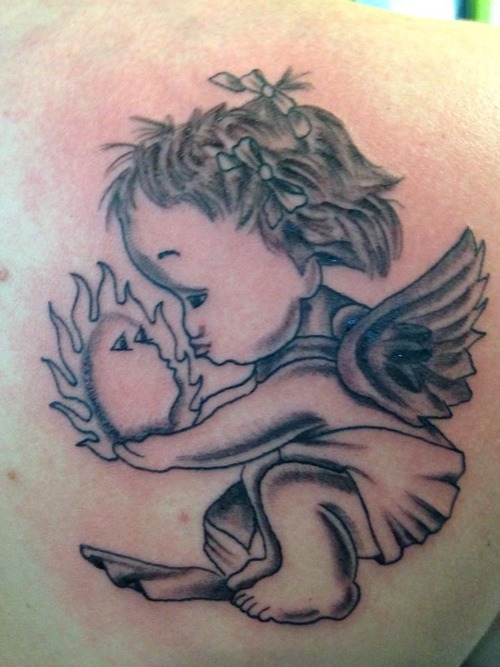 Cupid Cherub Holding Sun Tattoo Design