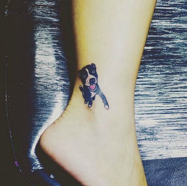 Cute Little Dog Tattoo On Ankle