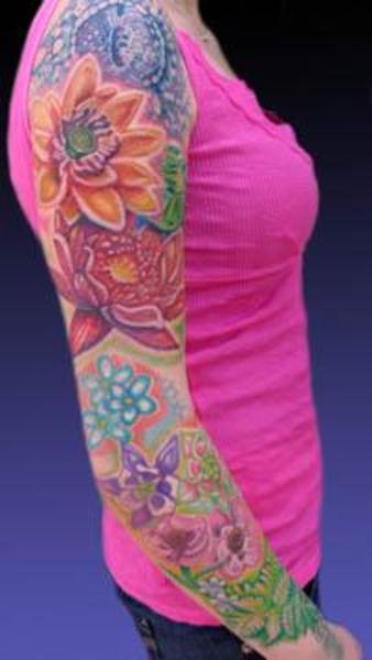 Daisy Flowers Tattoo On Girl Right Full Sleeve