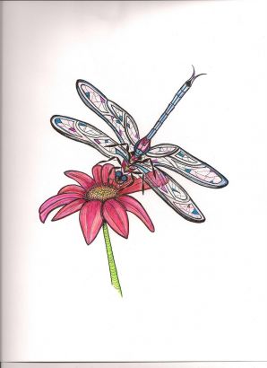 Daisy With Dragonfly Tattoo Design