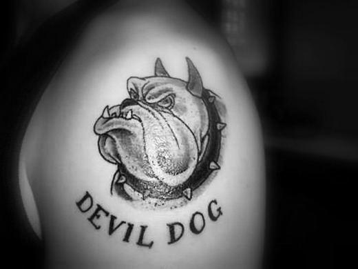 Devil Dog - Bulldog Face Tattoo Design For Shoulder