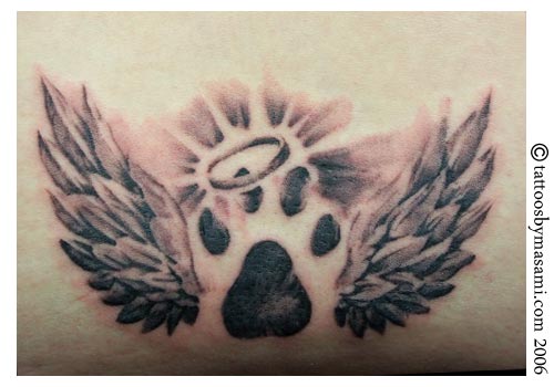 Dog Paw Print With Angel Wings Tattoo Design