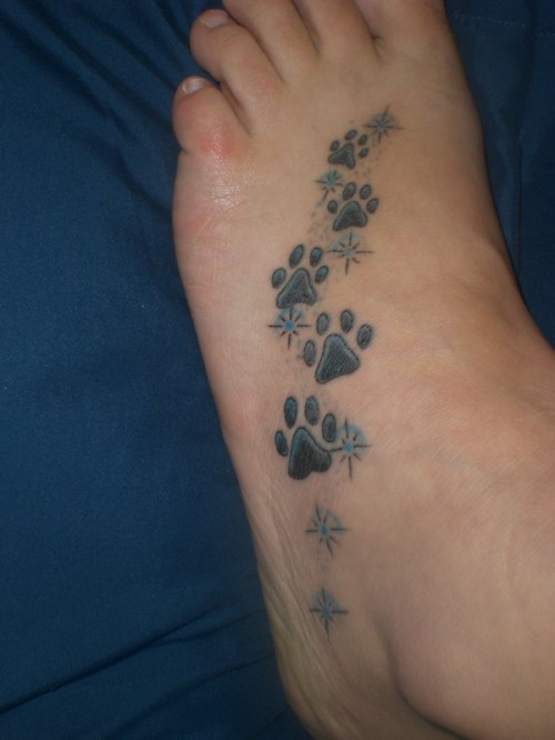 Dog Paw Prints Tattoo On Foot